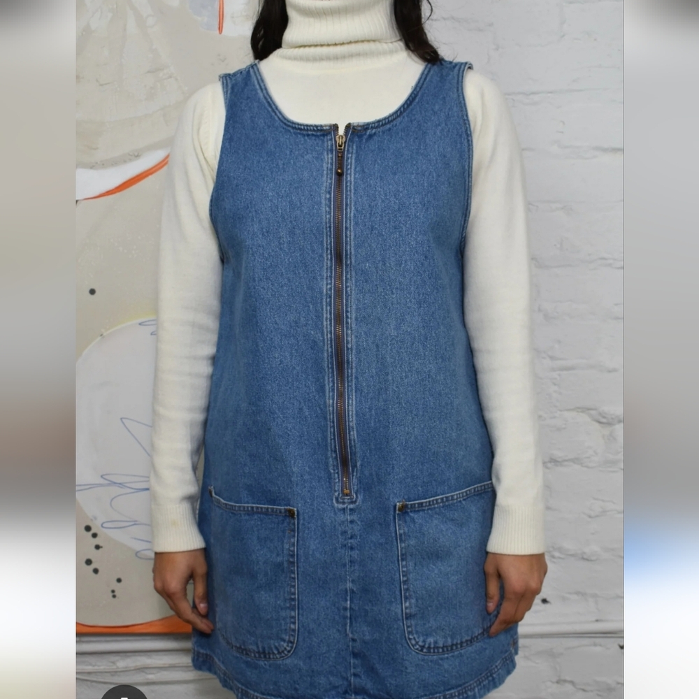 Vintage Blue 90's Denim Jumper Dress Size Medium 100% Cotton